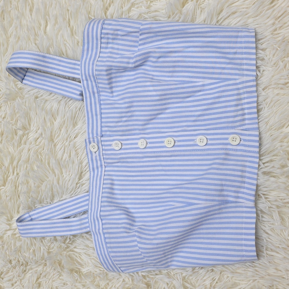 Striped Blue and White Button-Up Crop Top